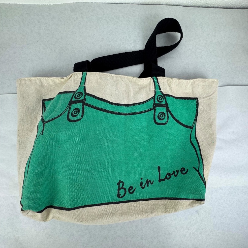 Cecil McBee Canvas Tote Bag Teal Green Trompe L'oeil Graphic Shopper Harajuku - Picture 3 of 6